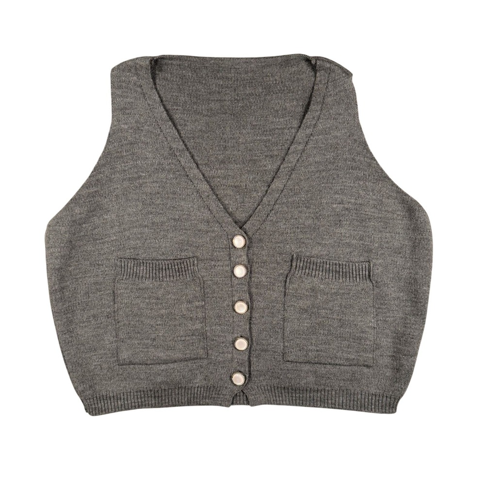 Unbranded Knit Button Front Sweater Vest Womens Gray Pearl Style Buttons